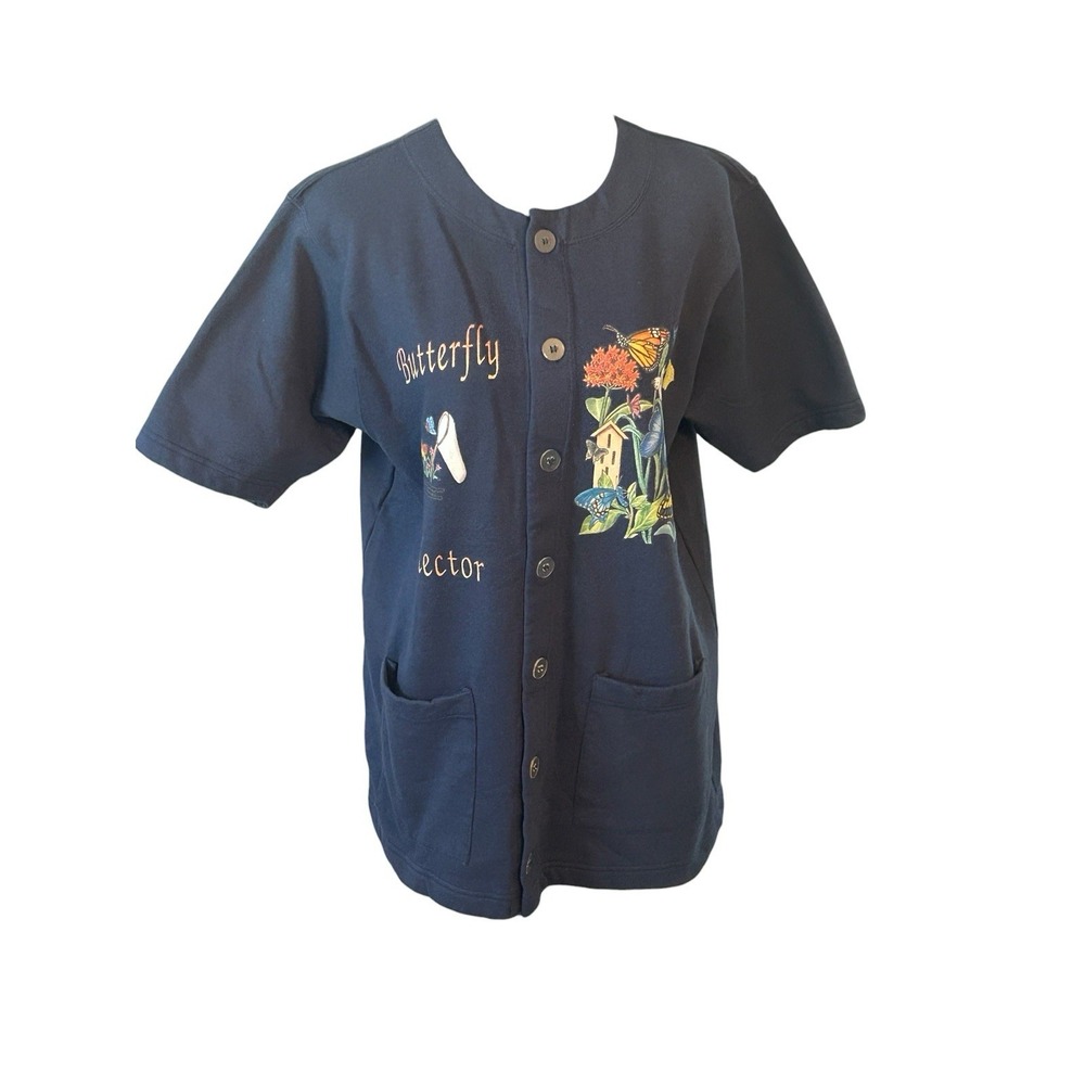 Butterfly Collector Women's Large Button Up Shirt‎ With Two Front Pockets